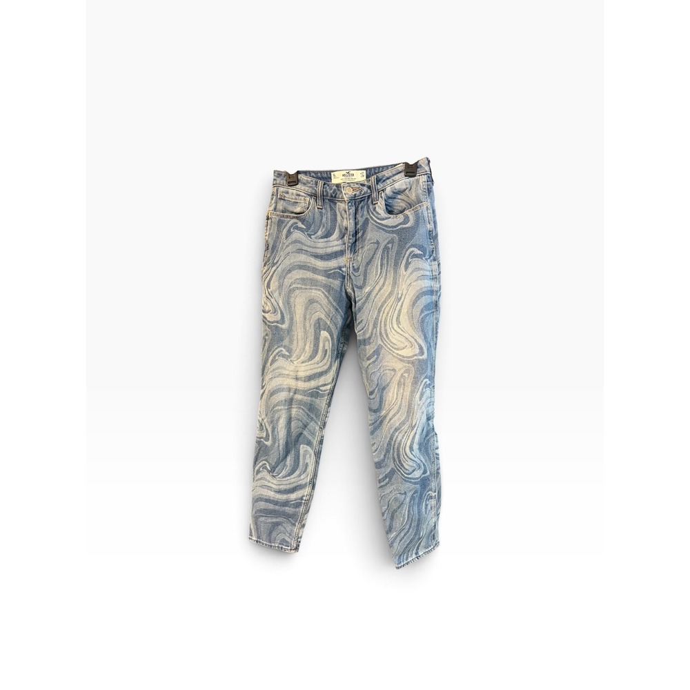 Hollister Curvy High Rise Mom Jeans Blue Marble Swirl Print W27 L29 Size 5L